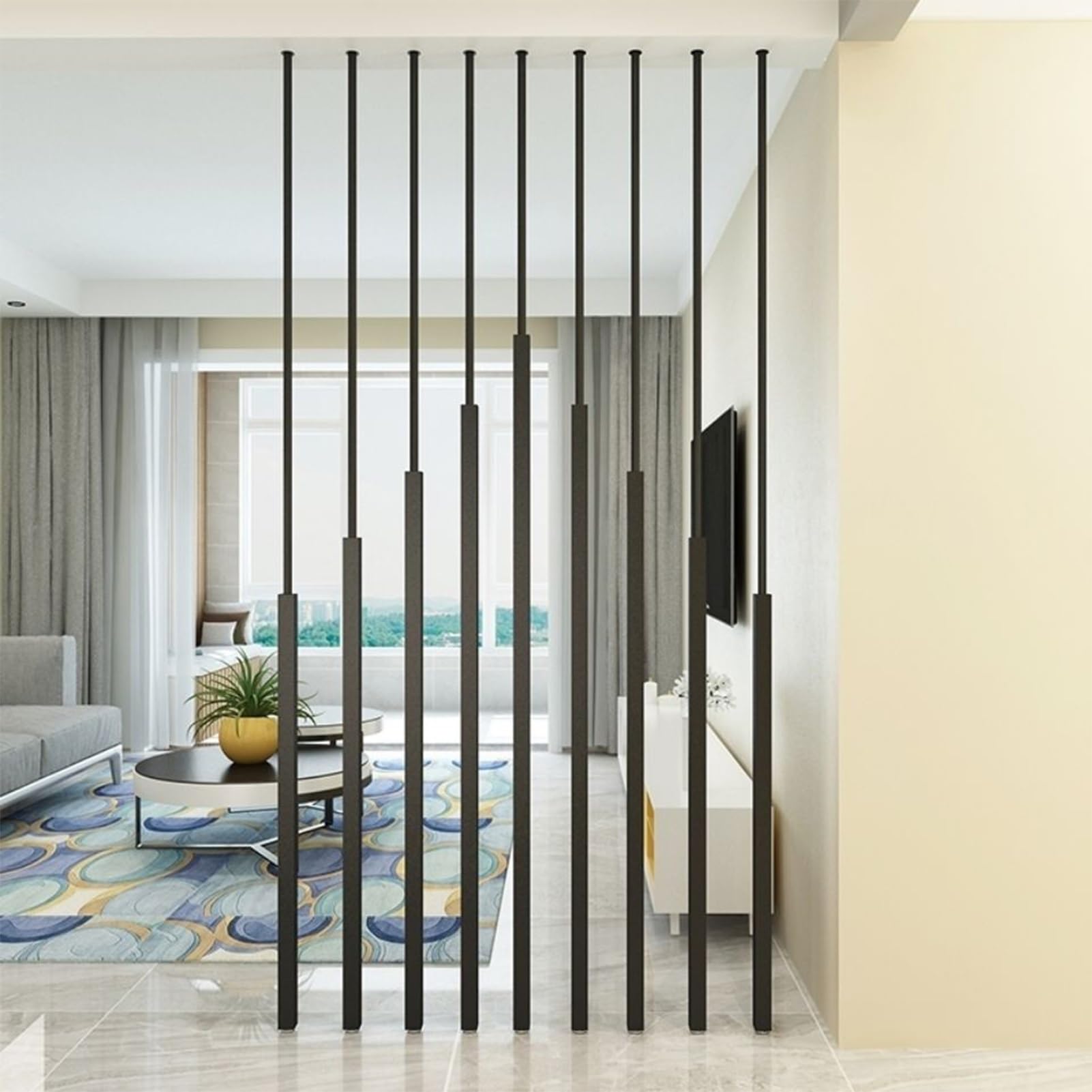 Juego de separadores de ambientes de 215, 225, 235 y 245 cm, de Hierro Forjado, para Interiores, de Suelo a Techo, para Dormitorio, Estudio, etc.(5pcs,195cm/77in)