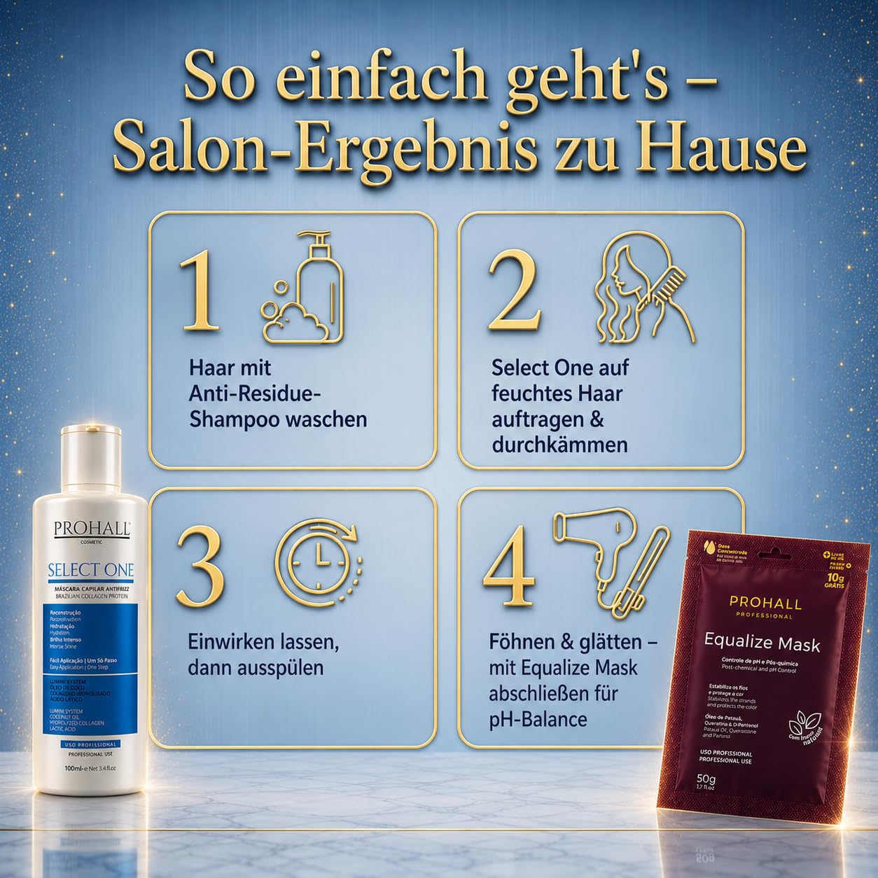 Blonde Keratin-Haarglättungsbehandlung zu Hause–Formaldehydfreie brasilianische Keratin-Haarmaske für widerspenstiges & krauses Haar–Dauerhafte Haarglättung hält bis zu 6 Monate-Select1 Prohall-3.4FLz