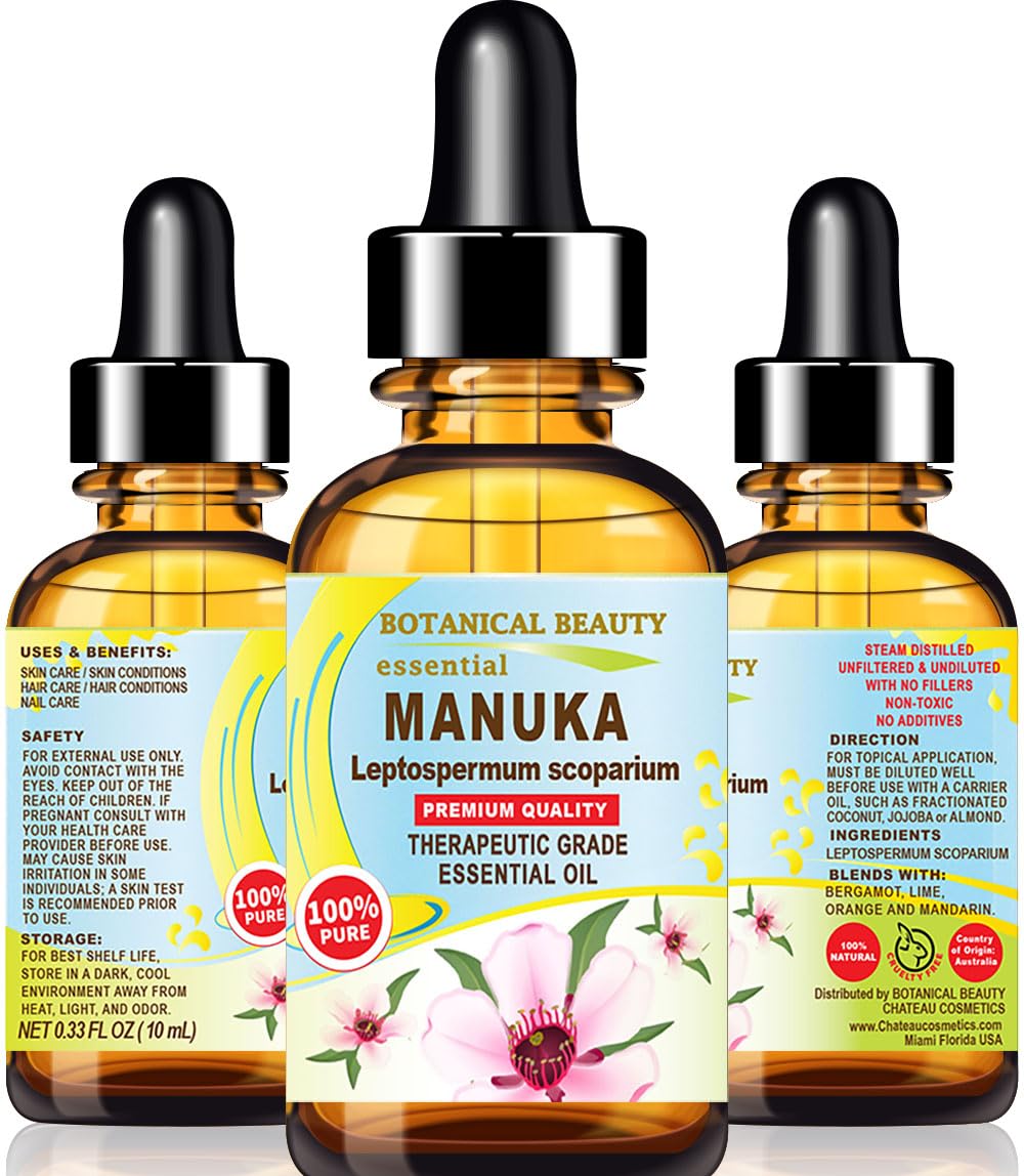 Botanical Beauty Manuka Essential Oil Australian 100% Pure Natural More Powerful Than Tea Tree Oil for Face, Skin, Body, Hair, Nails, Aromatherapy 0.33 Fl. oz - 10 ml