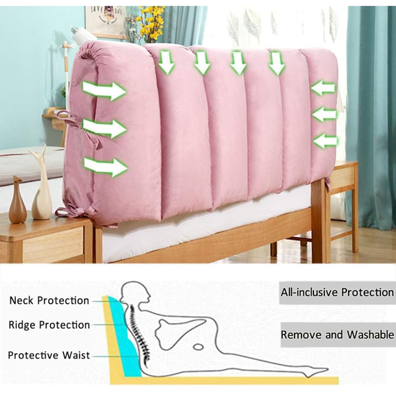 DEVINK Cuscini Testiera Letto Matrimoniale Imbottita, Copri Testiera Rimovibile E Lavabile, Addensato Cuscini Grandi Per Testata Letto Anti-Collisione Legno/Ferro/Pelle Copertura(180x60cm,White)