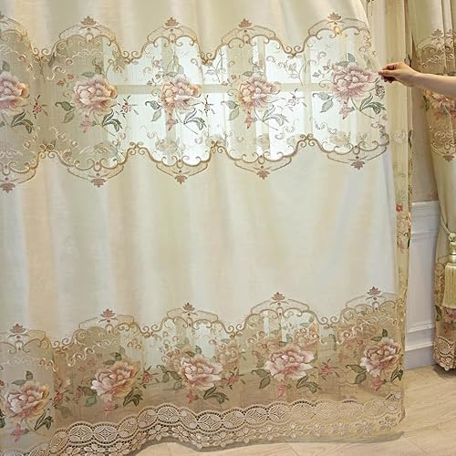 Miniatura 3 de Cortina de lujo con bordado floral semi opaca para ventana, cortinas para dormitorio, con ojales, paneles de oscurecimiento de habitación con
