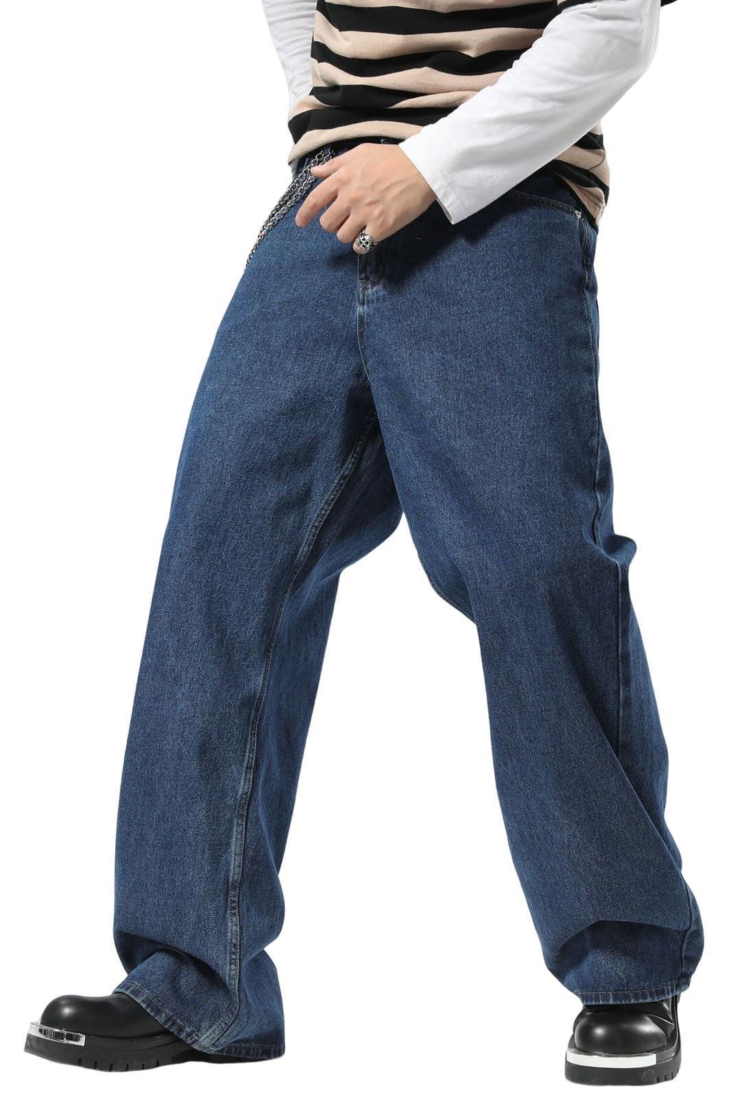 Plaid&Plain Men's Hip Hop Baggy Jeans Casual Wide Leg Y2k Skateboard Vintage Denim Pants Streetwear