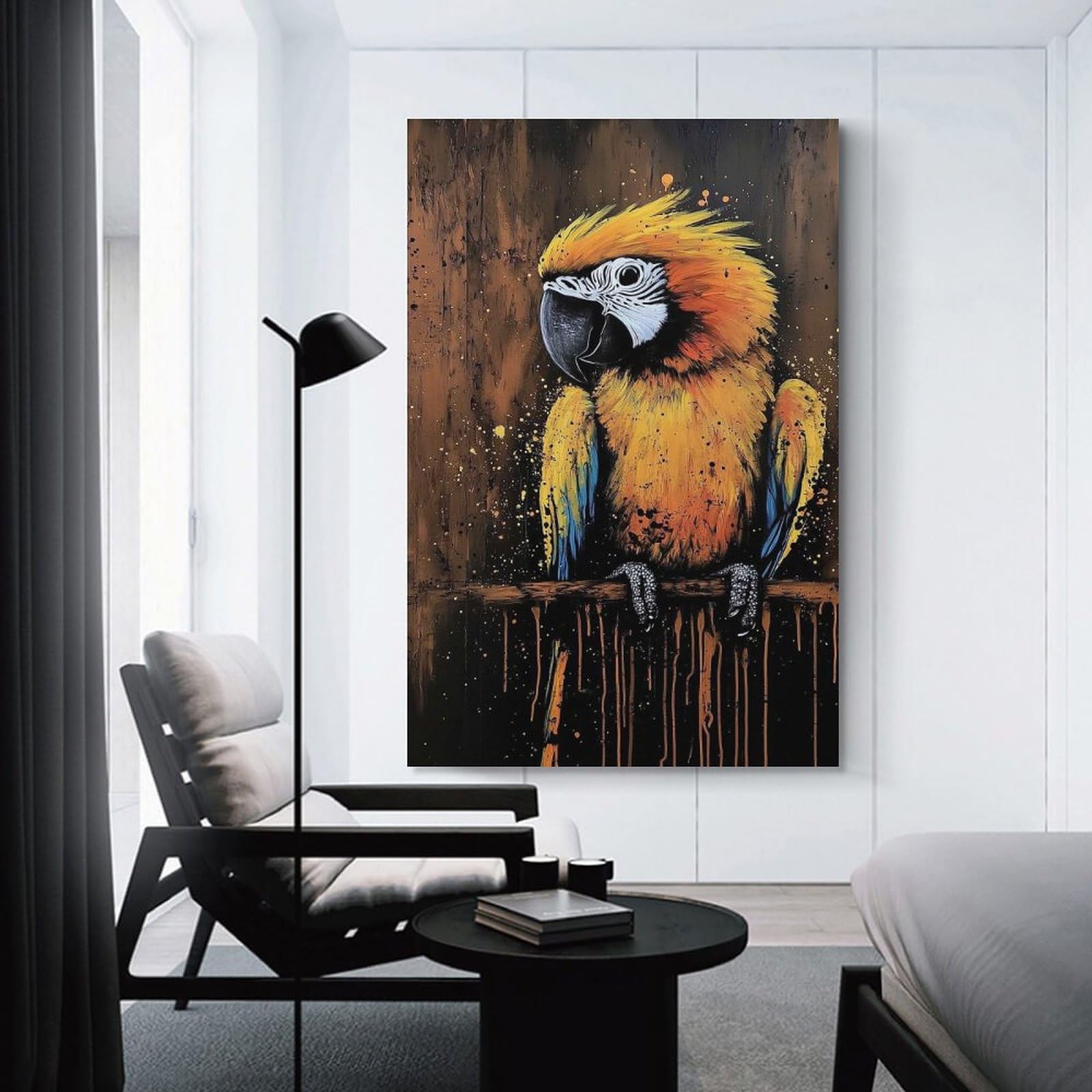 Junmoney Canvas Wall Decor Yellow Macaw Painting, 20x30inch(50x75cm), for Bedroom Decor, Cosy Corners Or Studios, Decorative Wall Art for Cosy Rooms
