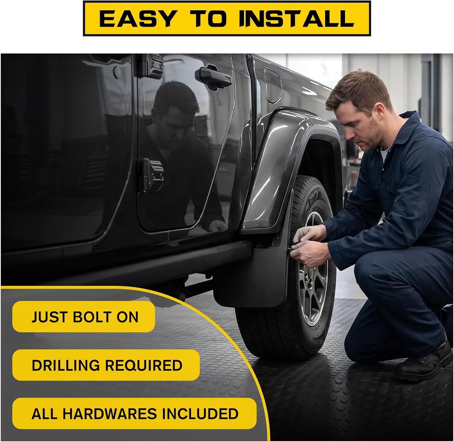 Mud Flaps Splash Guards Compatible with 2020-2026 Jeep Gladiator JT Accessories, Heavy Duty Mudguards with Hardware, Front and Rear Mudflaps, OEM Replacement #82215611 82215332AB, 4PCS