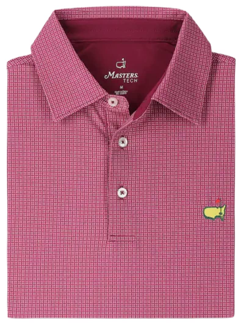 Authentic Masters Tech 2022 Men's Burgundy Box Pattern Performance Golf Polo Shirt