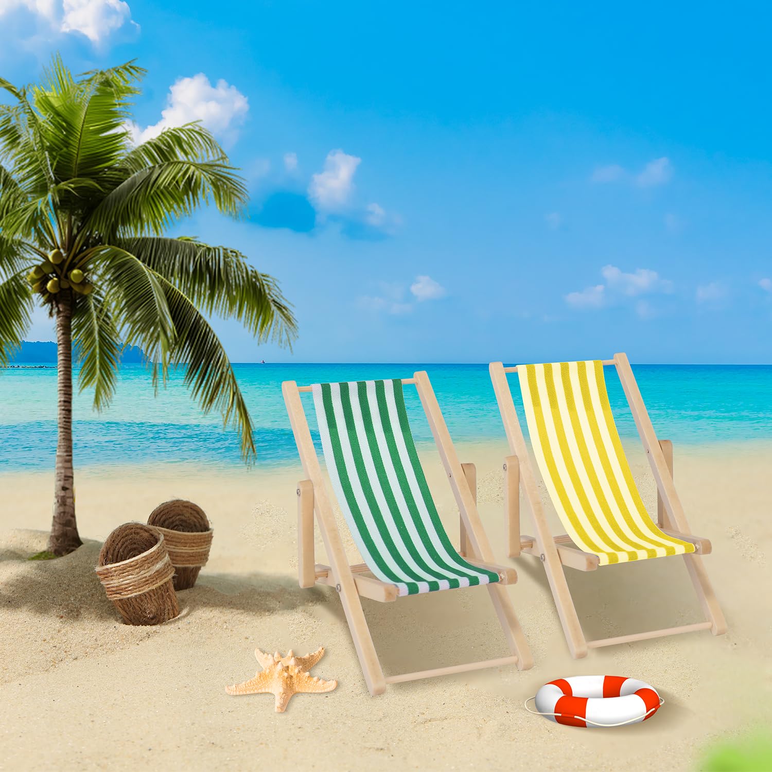 2 Pcs Chaise Longue pour Maison de Poupée, Mini Chaise Longue, 1:12 Miniature en Bois Chaise de Plage, Chaise Longue Miniature pour Décoration Plage Miniature Jardin Maison de Poupée