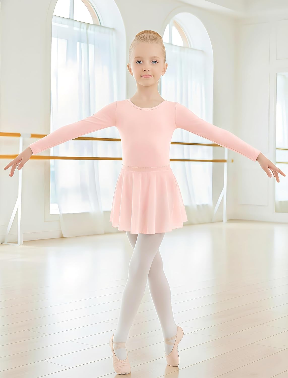 Gogokids 2PCS Long Sleeve Dance Leotards with Removable Skirt, Toddler Dance Dress for Ballet Class & Performance 3-11Years - Image 2