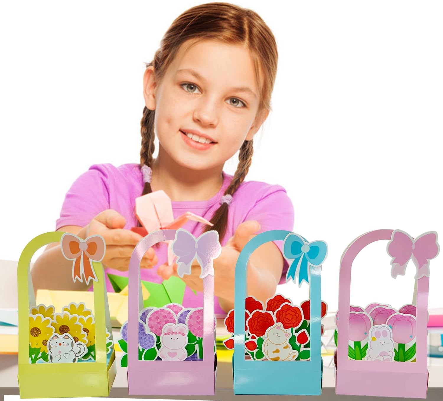 EAJASUCE 16 Pcs Father's Day Card Making Kits with 8 Pcs DIY Mini Portable Flower Basket and 8 Pcs Mini Thanks Cards Fun DIY Summer Craft for Father's Day Party Supplies