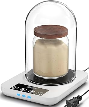 Sourdough Starter Warmer with Glass Dome, Warming Heating Pad Mat for Sour Dough Starter, Sourdough Heater Proofing Tool for Jars 24oz 34oz 40oz White