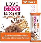 Love Good Fats High Protein Bars, Peanut Caramel - Whey Protein and Collagen - 20g Protein includes 6-7g Collagen, 2g Net Carbs, 1g Sugar - Chocolate Coating - Low Carb, Low Sugar, Keto, 12 Pack