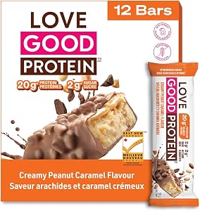 Love Good Fats High Protein Bars, Peanut Caramel - Whey Protein and Collagen - 20g Protein includes 6-7g Collagen, 2g Net Carbs, 1g Sugar - Chocolate Coating - Low Carb, Low Sugar, Keto, 12 Pack