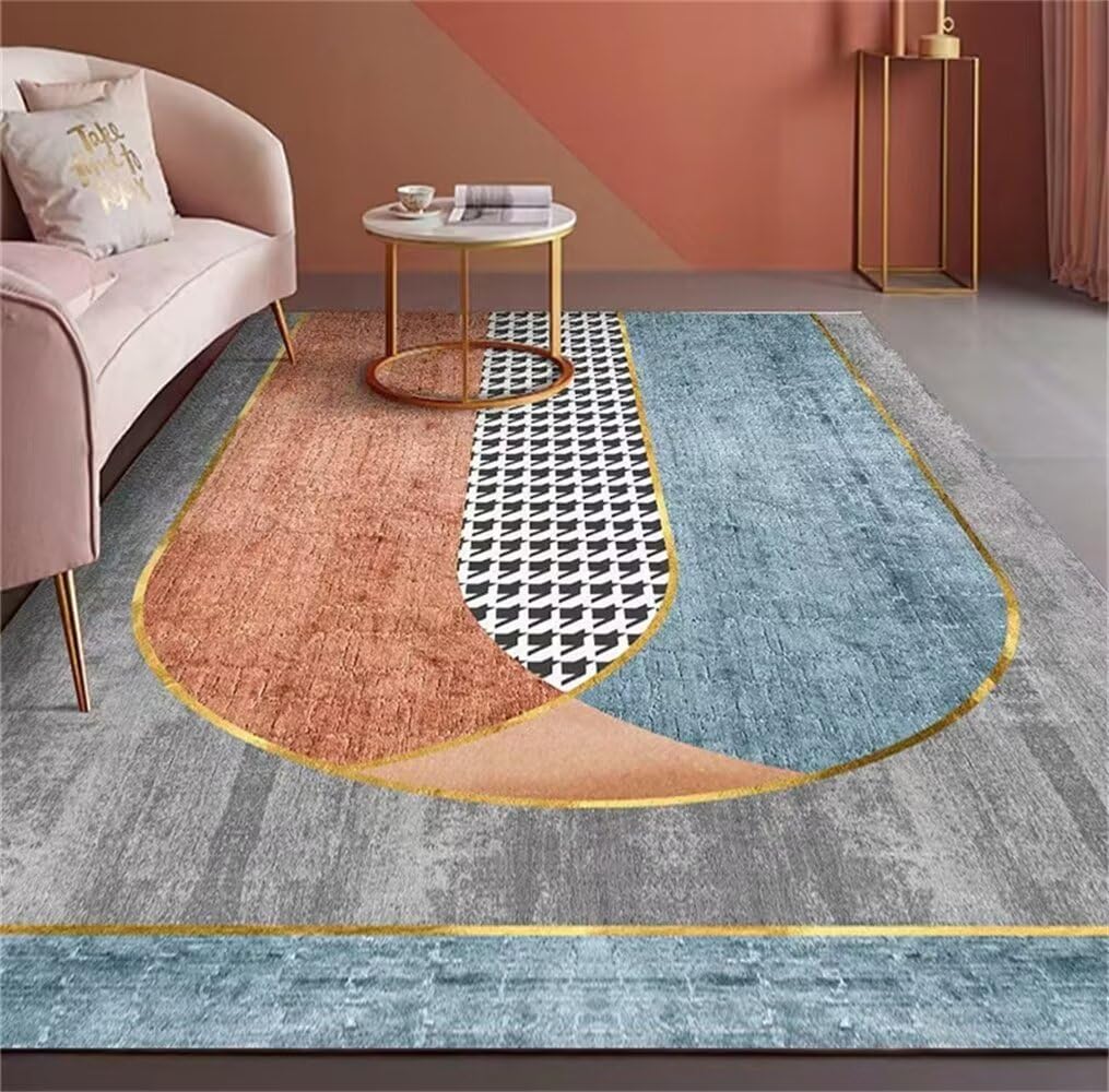 Grand tapis bleu 100x160 cm avec sticker géométrique gris moderne en vinyle pour chambre