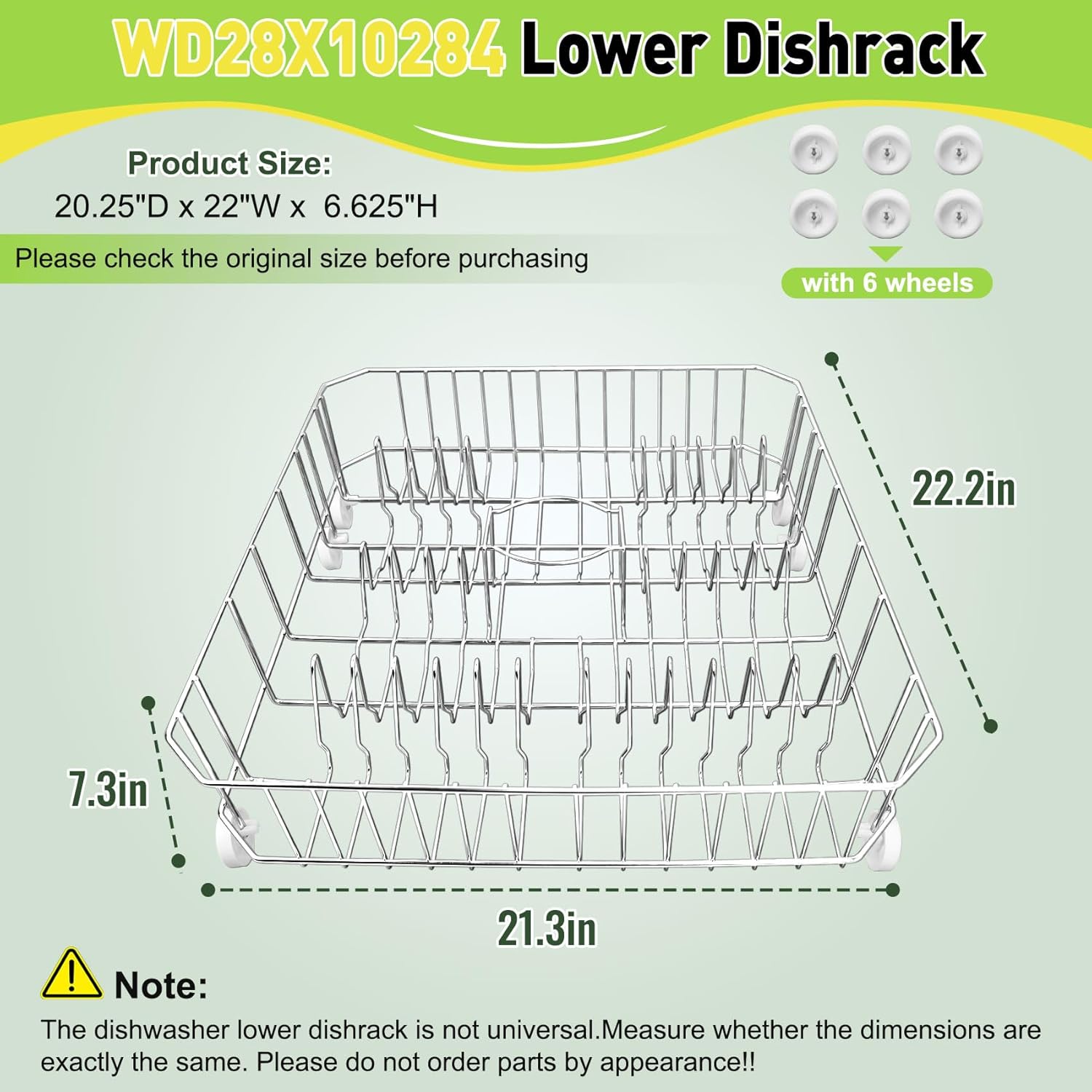 Upgrade WD28X10284 WD28X31819 Dishwasher Lower Rack Replacement for ge Dishwasher Parts, Replaces WD28X10335 AP4980665 PS3486947, Lower Dishrack Assembly with Wheels 20.25"D x 22"W x 6.625"H