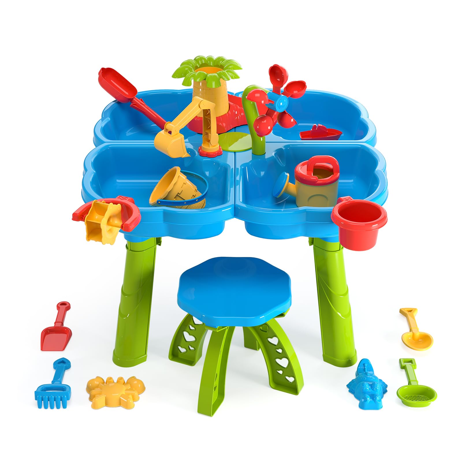 TEMI4-in-1 Sand Water Table, 32PCS Sandbox Table Kids Activity Sensory Play Table Summer Outdoor Toys for Toddler Boys Girls