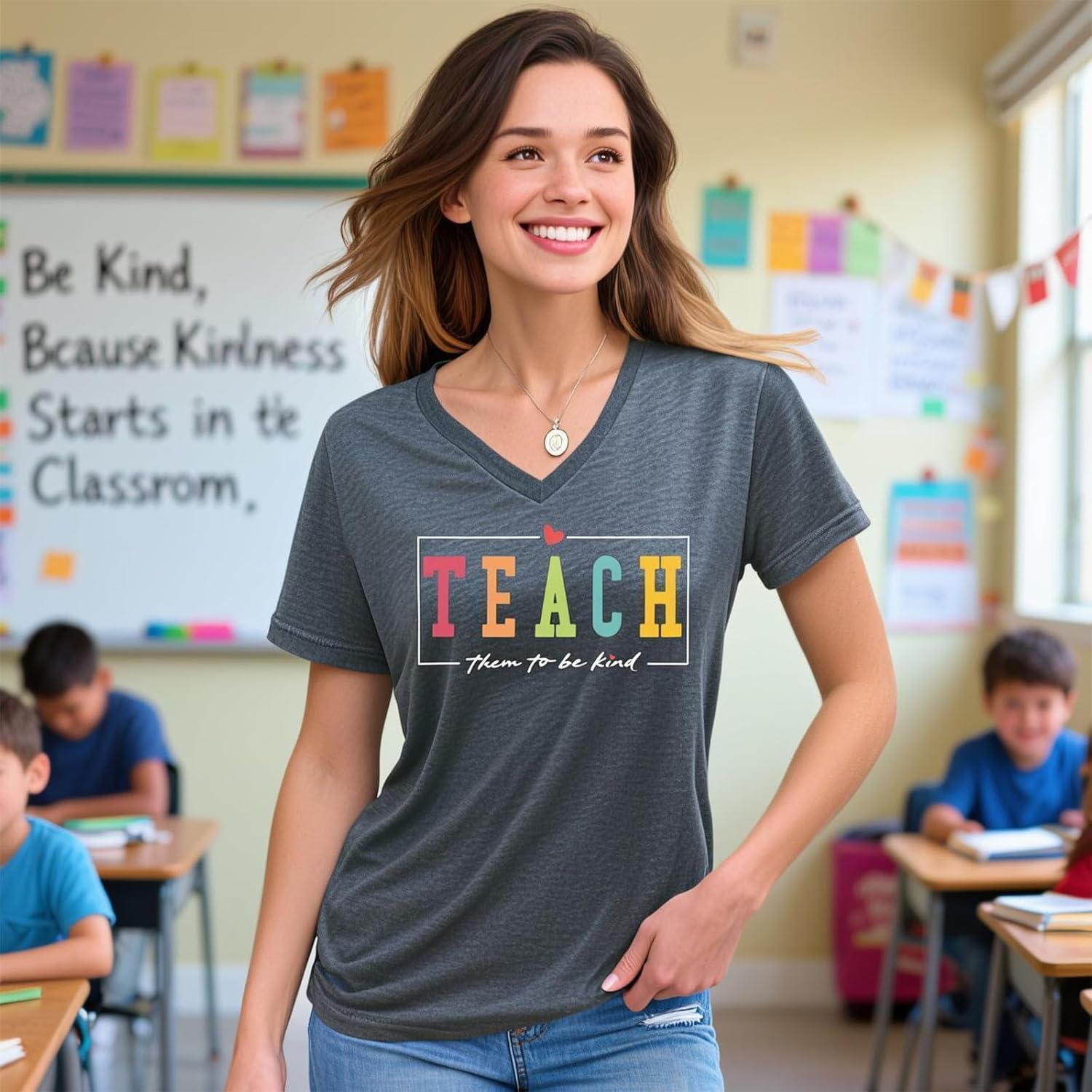 Teach Them to Be Kind Tshirts -Teacher Shirt Women- Teaching Kindness Shirts Teacher Inspirational Graphic Tee - Image 3