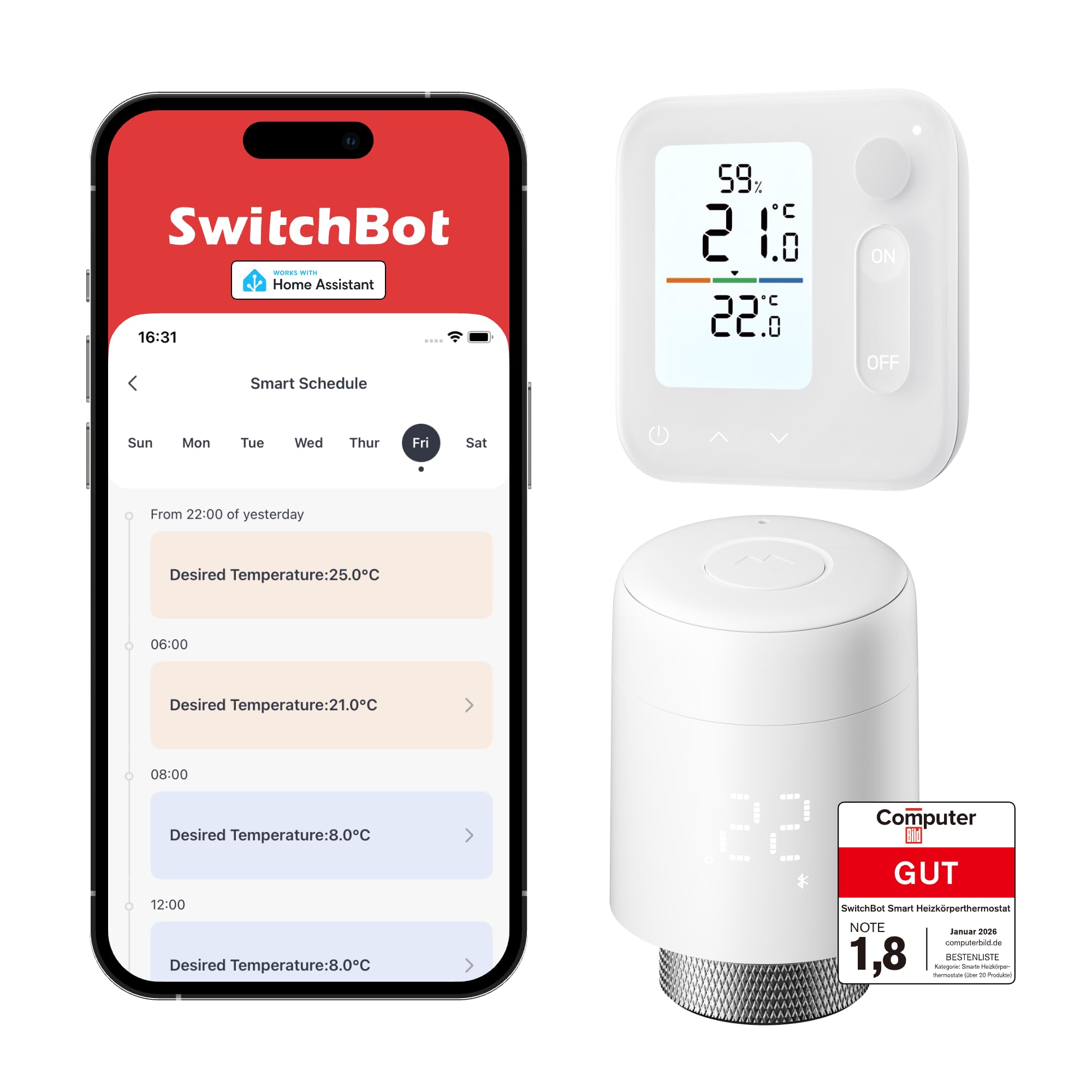 Switchbot White Smart Radiator Thermostat, Bluetooth Thermostat With App Scattering & Scheduling, Energy Saving, Easy Installation, Compatible With Alexa, Apple Home & Home Assistant (Hub Required)