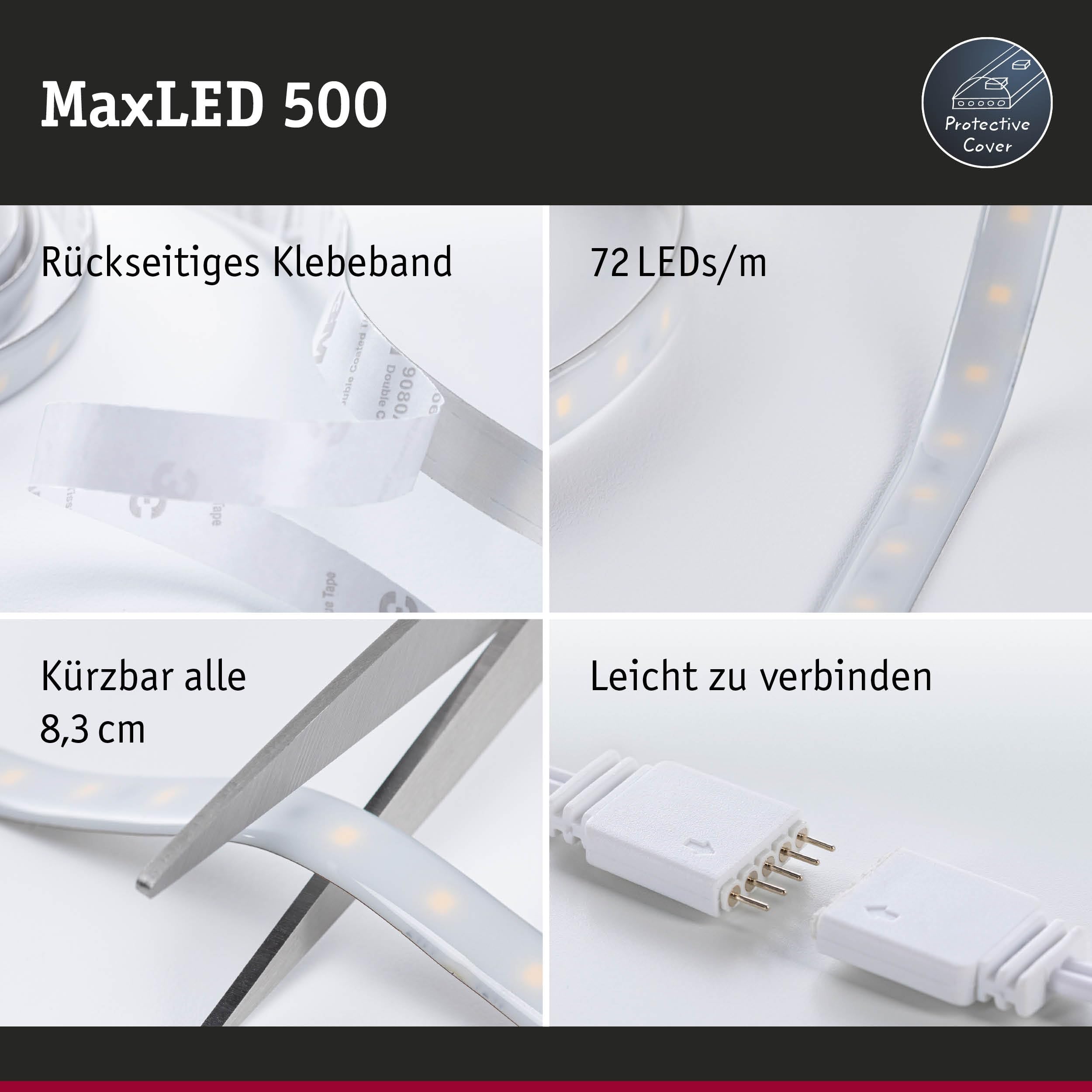 Paulmann 78885 LED Stripe MaxLED 500 Basisset Smart Home Zigbee IP44 5m incl. 1x26 W dimmbar RGBW Farbsteuerung Silber Kunststoff Lichtstreifen 3000 K