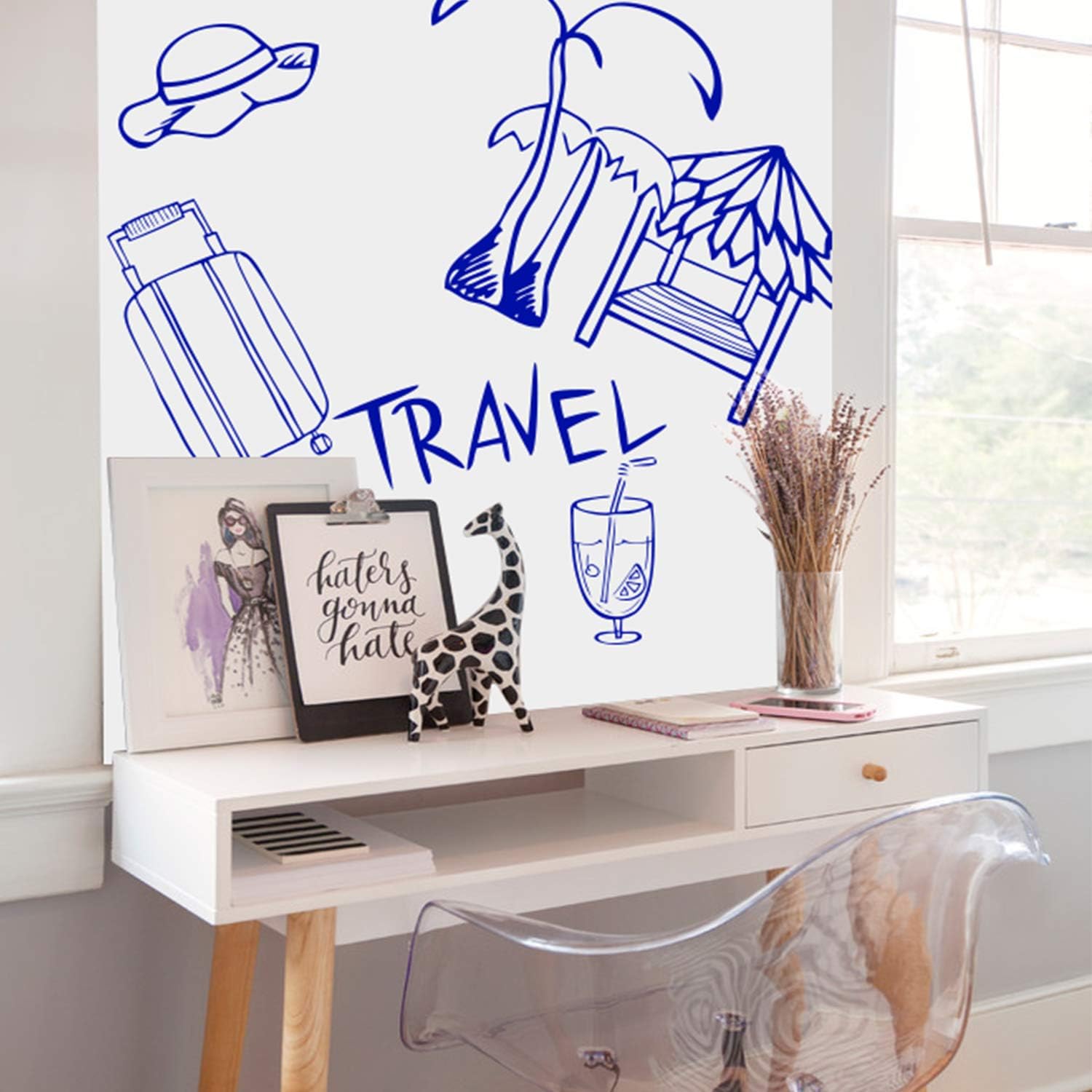 Prefer Green Self-Adhesive Whiteboard Wall Decal Sticker, 78.7” × 17.5” Extra Large Strong & Durable Dry Erase Wall Paper Message Board for Kids, Office, School & Home with 1PCS Marker Pen (White)