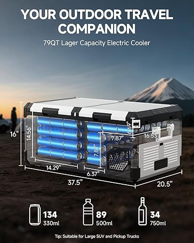 Miniatura 4 de BODEGA COOLER Refrigerador de coche de 12 voltios, 79 cuartos (75L) congelador portátil para automóvil, nevera de doble zona con control de