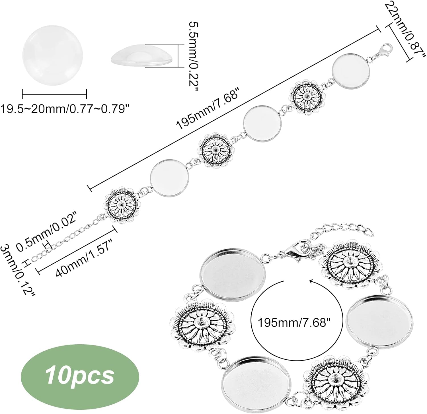 PH PandaHall 10pcs Bracelet Bezel Settings for Jewelry Making, 304 Stainless Bracelet Blank with 22mm Round Cabochon Settings Bezel Tray for Jewelry Making DIY Handmade, Men and Women - Image 5