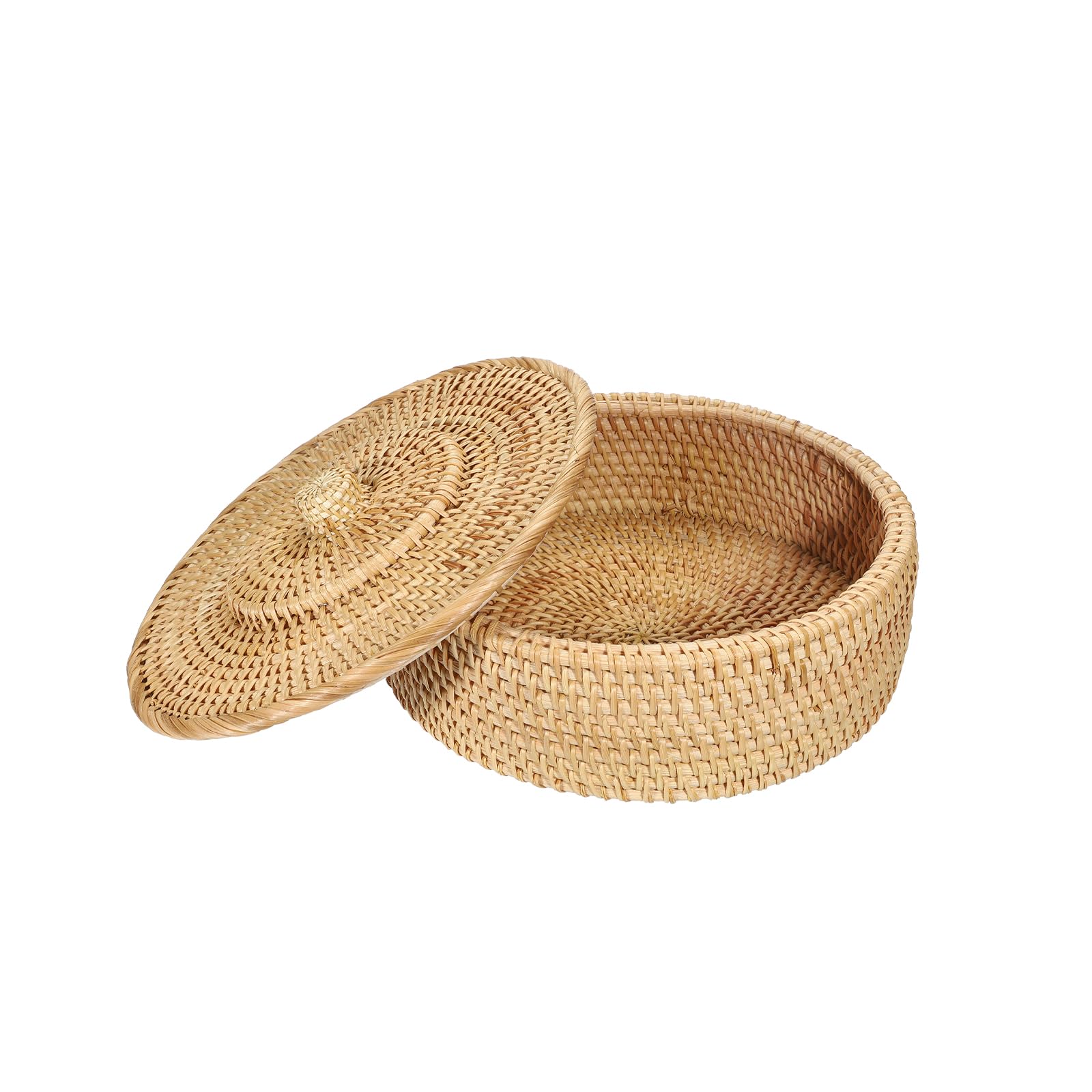 SUMTree Rattankorb Aufbewahrungskorb mit Deckel Dekorative Box Organizer für Regal, Haus, Küche (rund, 26 x 9 cm)