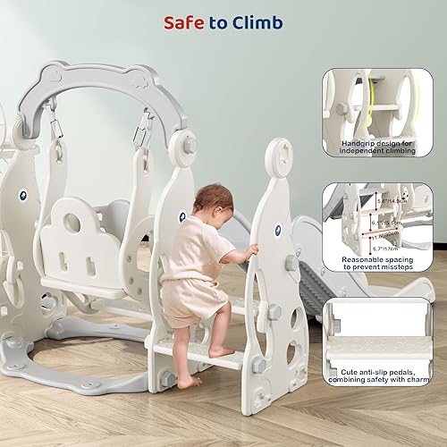 Miniatura 3 de Tobogán para niños pequeños, juego 6 en 1 para niños  Mejora con tobogán, columpio, fútbol y lanzamiento de anillos para niños de 1 a 3 años, parque