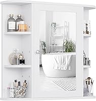 Shintenchi Bathroom Wall Cabinet with Mirror - 4 Internal Shelves, 6 Open Compartments, Over Toilet Storage, White Medicine Cabinet