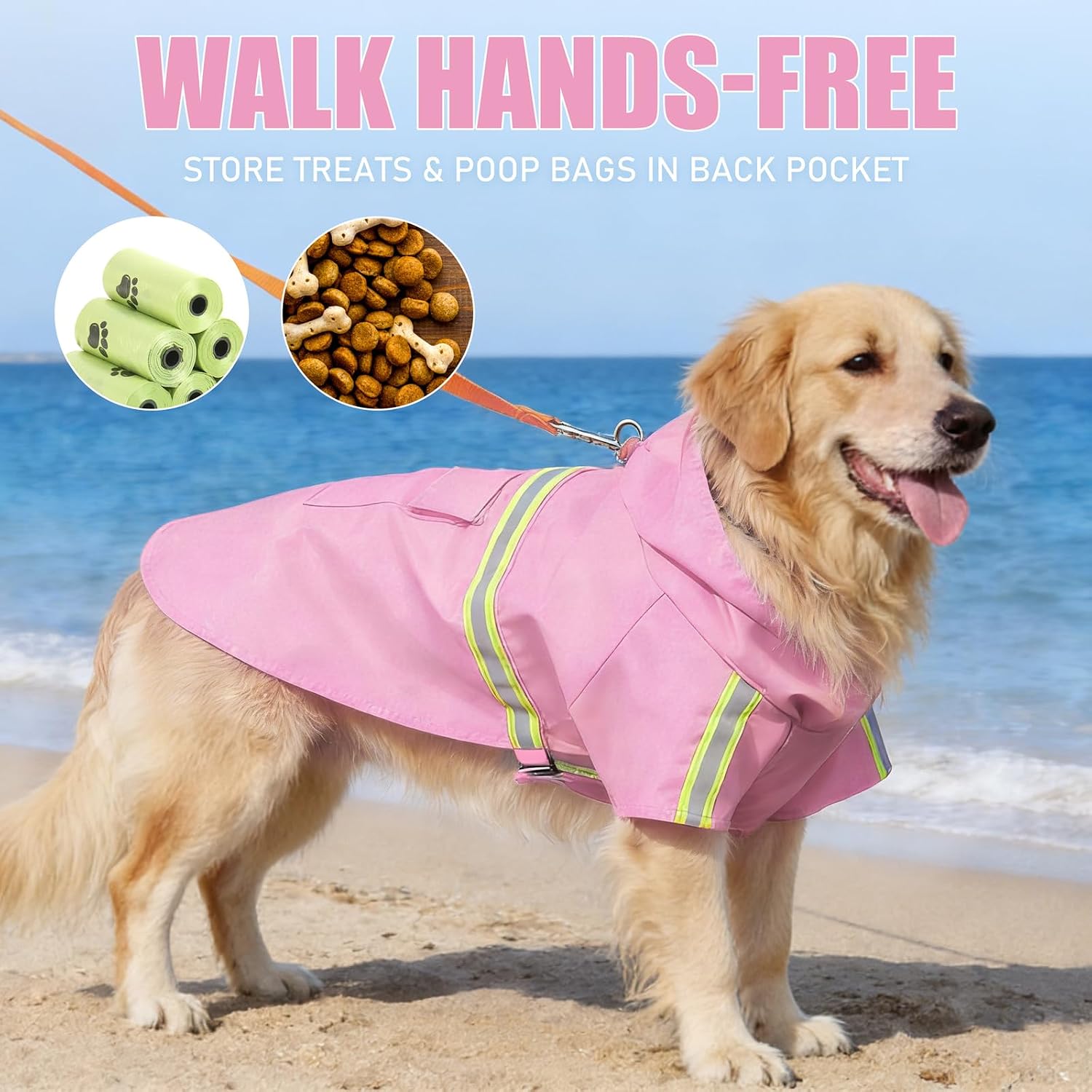 Waterproof Dog Raincoat for Small to Extra Large Dogs-Adjustable Hooded Slicker Poncho,Reflective Dog Rain Jacket with Leash Hole for Outdoor Walking,Hiking Pink 5XL
