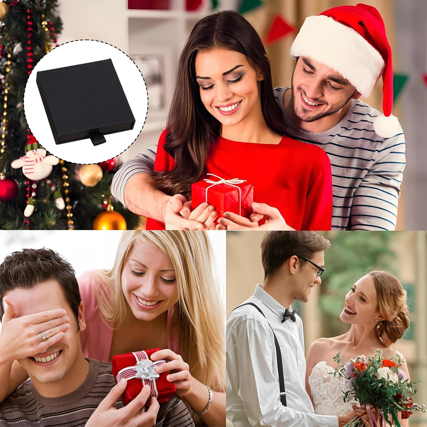 Small Cardboard Jewelry Gift Box, 3.5 x 3.5 x 0.7 inch, 4PCS, Black image 5