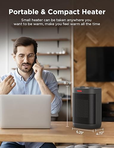 Miniatura 7 de Calentadores eléctricos de 1500 W para uso en interiores, calentador de espacio pequeño con termostato ajustable, 900 W1500 W, calentador portátil