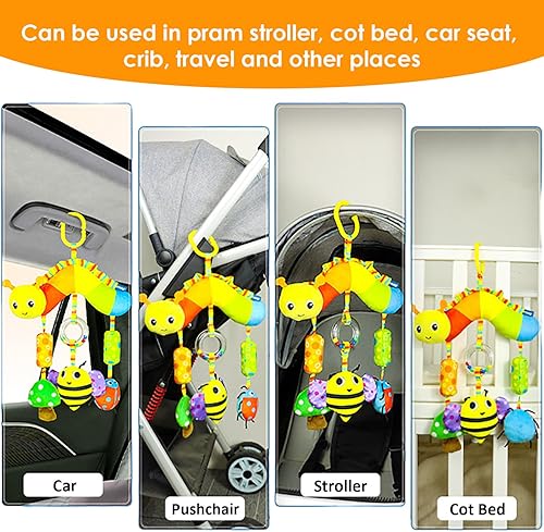 Miniatura 4 de LAT - Juguete colgante de actividad para asiento de automóvil y cochecito de bebé, juguetes para bebés, felpa suave con campanillas de viento de