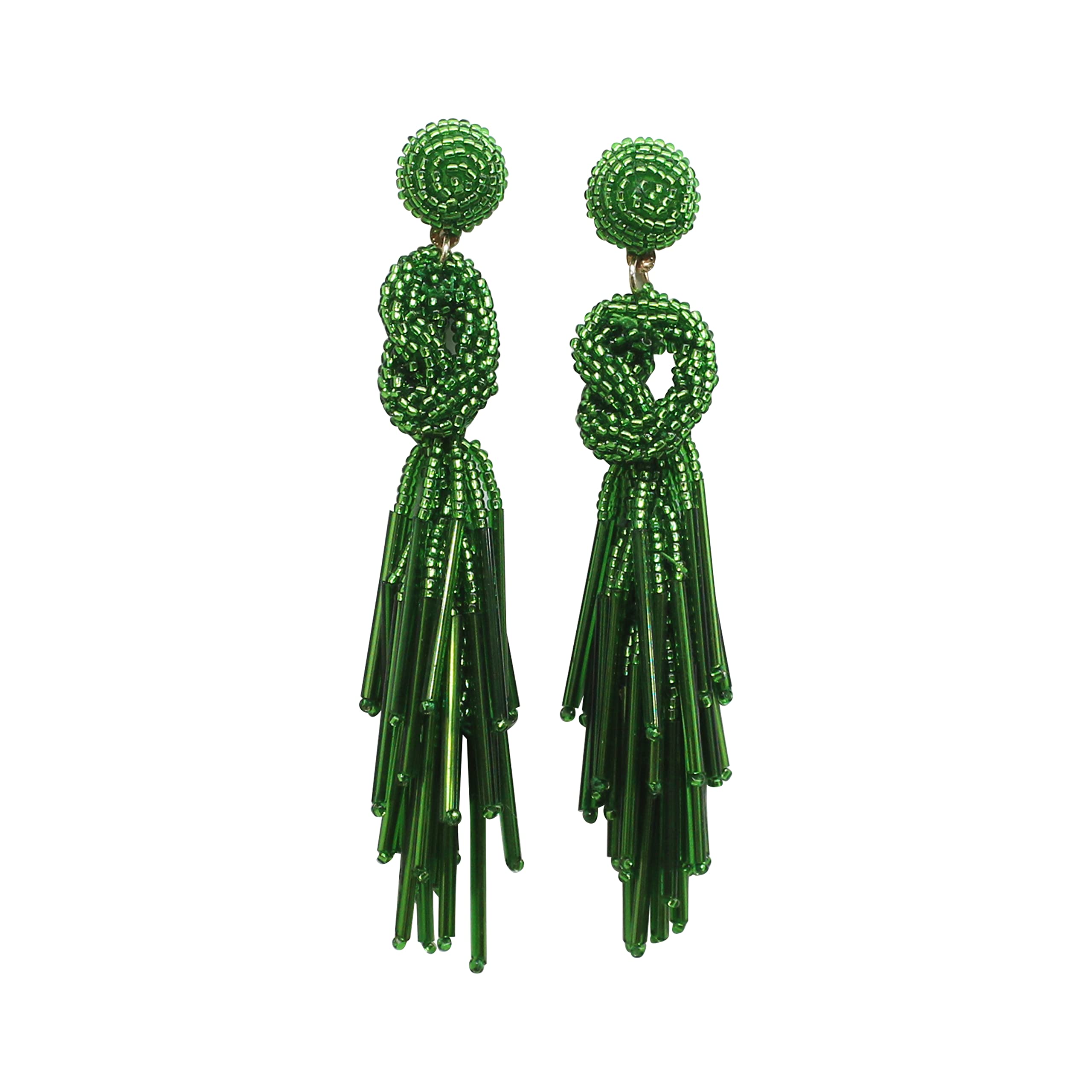 Handmade Beaded Solid Color Post Statement Earrings for Women All Season 4 inch Long