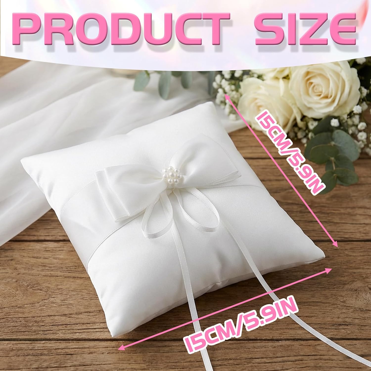 1PCS Wedding Ring Pillow, 5.5'' X 5.5'' Lovely Lace Pearl Ivory Ring Bearer Cushion for Wedding Proposal Ceremony Party