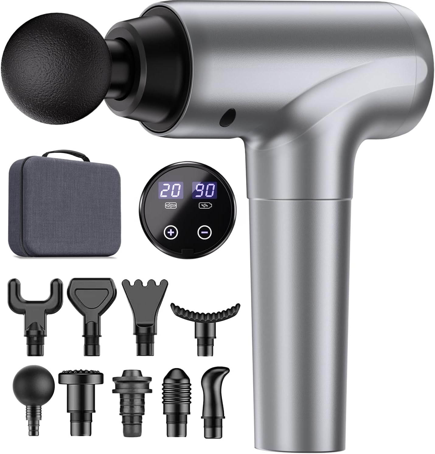 cotsoco Massage Gun Deep Tissue, Muscle Massage Gun with 9 Attachment Heads 20 Speeds & Silent Brushless Motor for Pain Relief, Handheld Percussion Back Massager Gun for Athletes