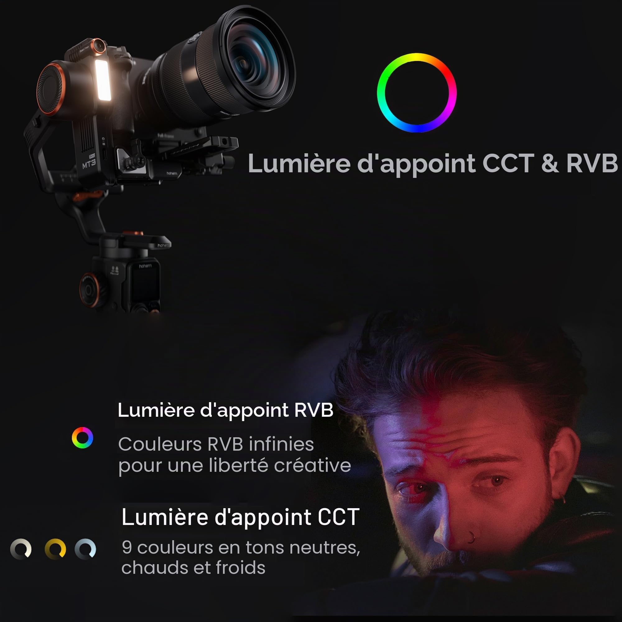 hohem iSteady MT3 Pro Kit stabilisateur de cardan d'appareil photo avec suivi AI et télécommande amovible en direct feed, poignée rotative bidirectionnelle, mise au point verticale, charge utile de