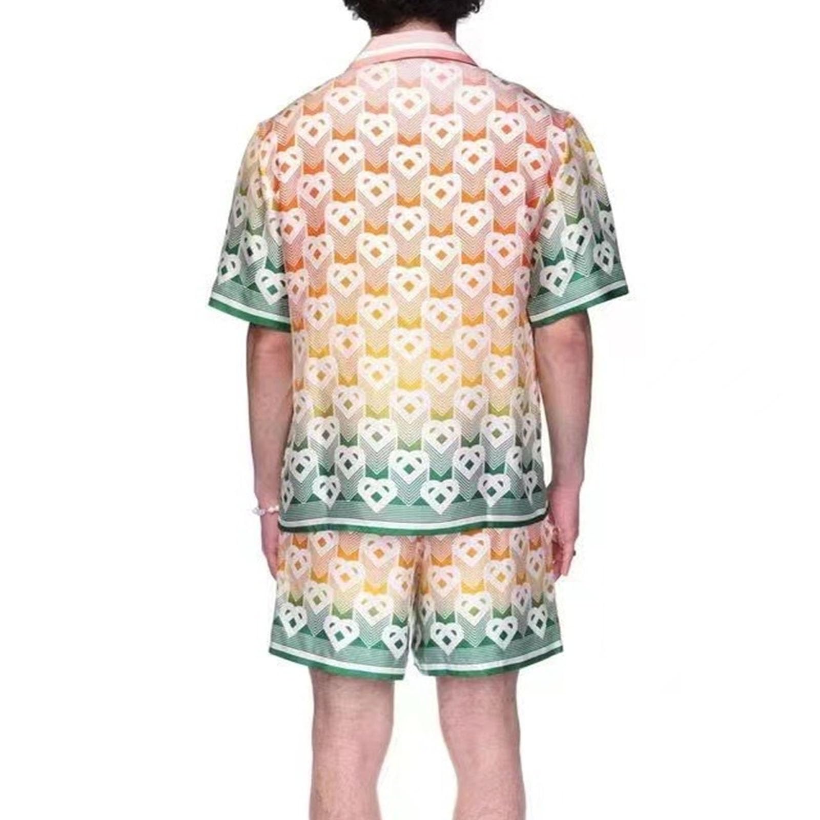 Retro Trend Plaża Krótki Rękaw Kwiatowa Koszula Para Spodenki Dwuczęściowe Letnie Oddychające Fajne Wszechstronne Codzienne Wypoczynek