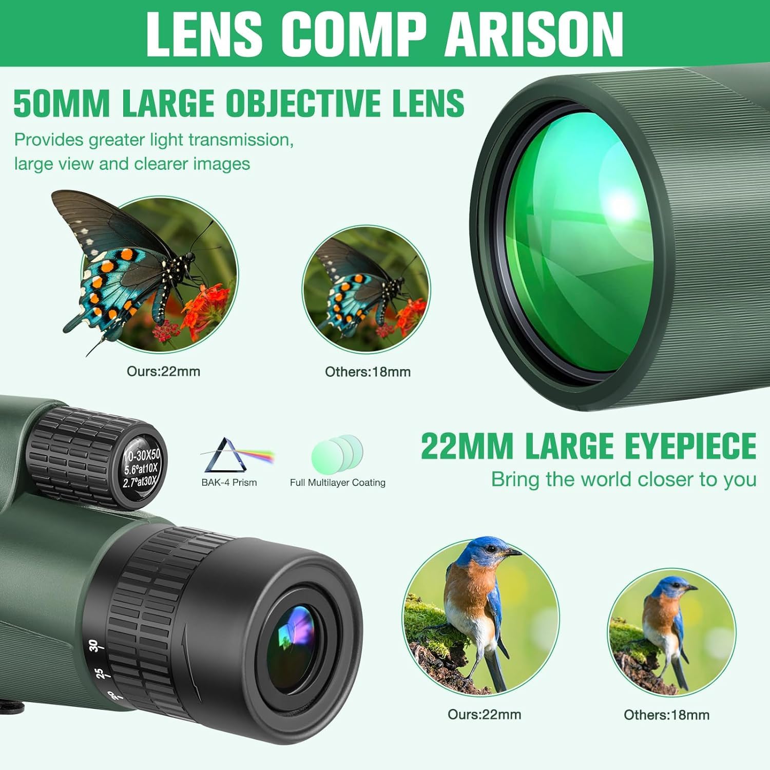 Telescopio Monoculare Zoom, Telescopio Monoculare ad Alta Potenza per Smartphone con Treppiede, Monoculare HD per Adulti (green)