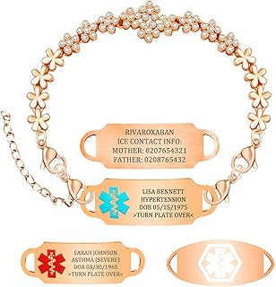 MOTICIUS Personalized Medical Alert Bracelets for Women Custom Medical Bracelets Personalized Medic ID Bracelet Stainless Steel Engraved Emergency Bracelet ID Wristband