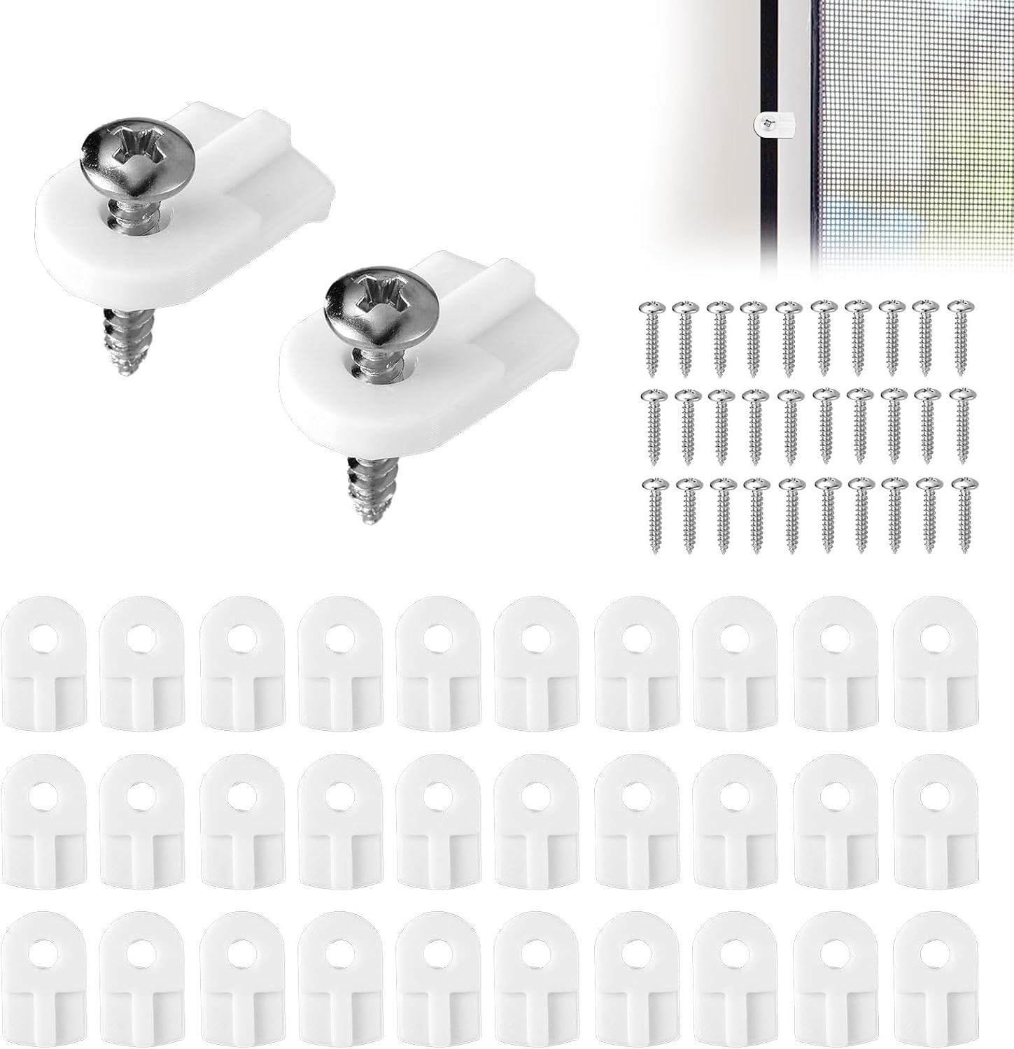 30 Clip per Zanzariere L 5766 con Viti (Bianco)