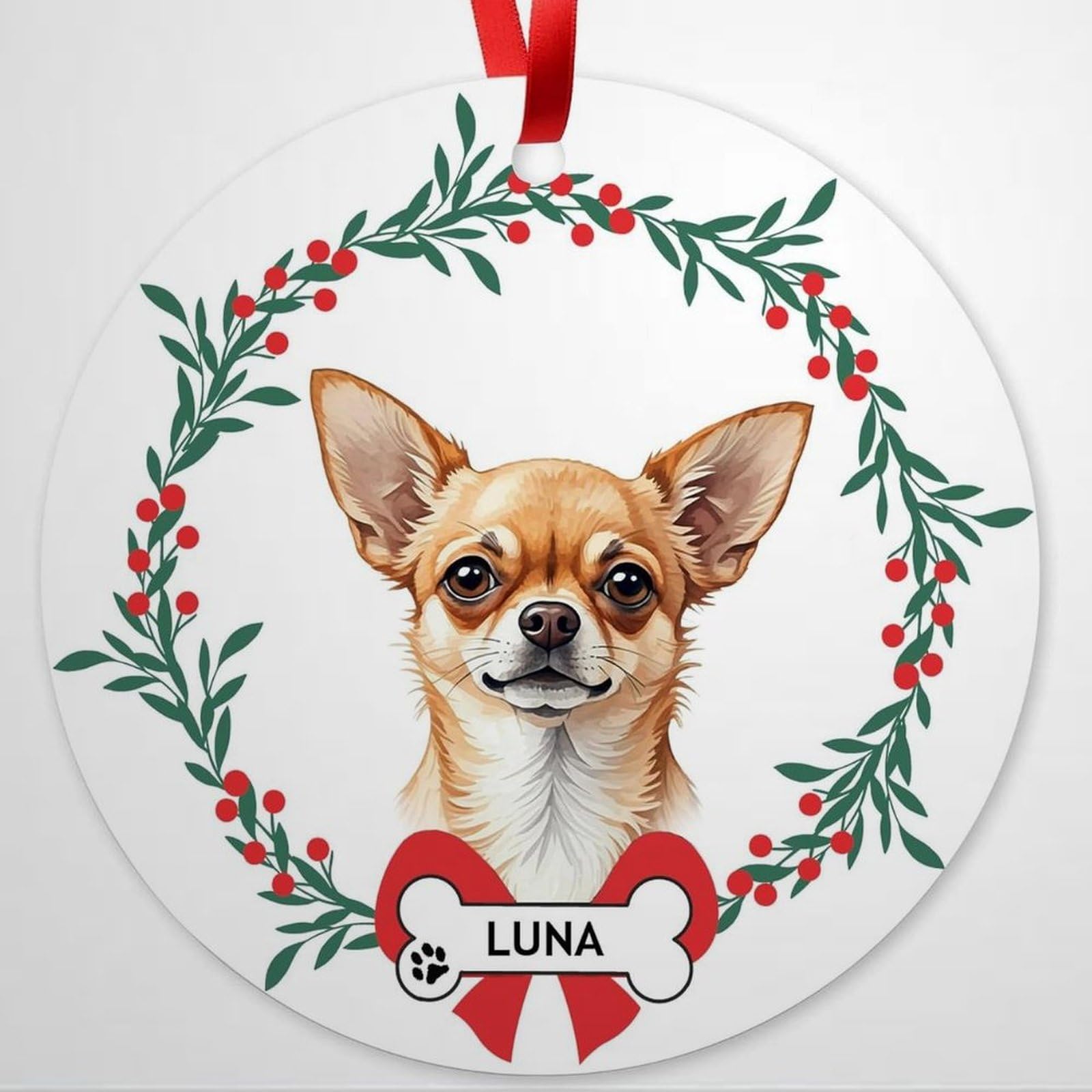 Luckluccy Chihuahua-036 Personalized Chihuahua Ornament For Christmas Tree,Custom Pet Name Ornament Gifts For Chihuahua Lovers Dog Xmas Decor, Glossy Finish (Chihuahua 036)