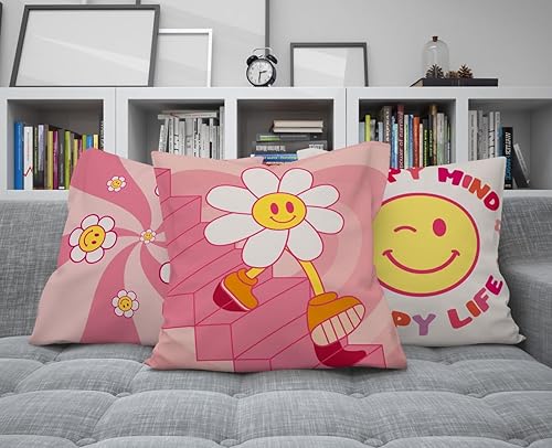 Miniatura 4 de MINI ZOZI Preppy - Fundas de almohada decorativas de lino rosa de 18 x 18 pulgadas, para niñas, decoración estética de habitación, adolescentes y