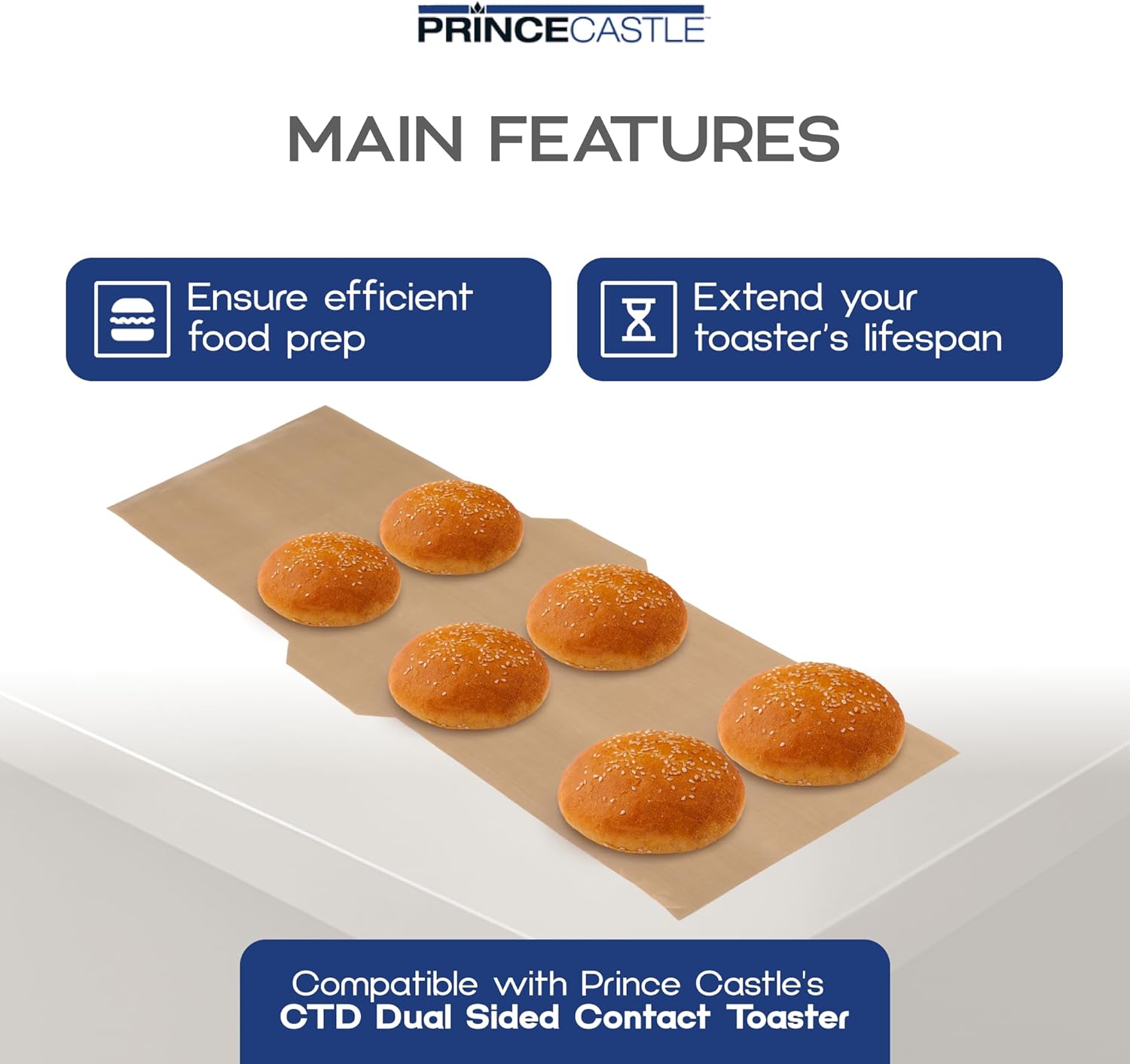 Prince Castle Release Sheets for Dual Sided Contact Toaster CTD (Pack of 2) - Non-Stick and Commercial Toaster Liner for Bread, Baking Sheets, Buns and More