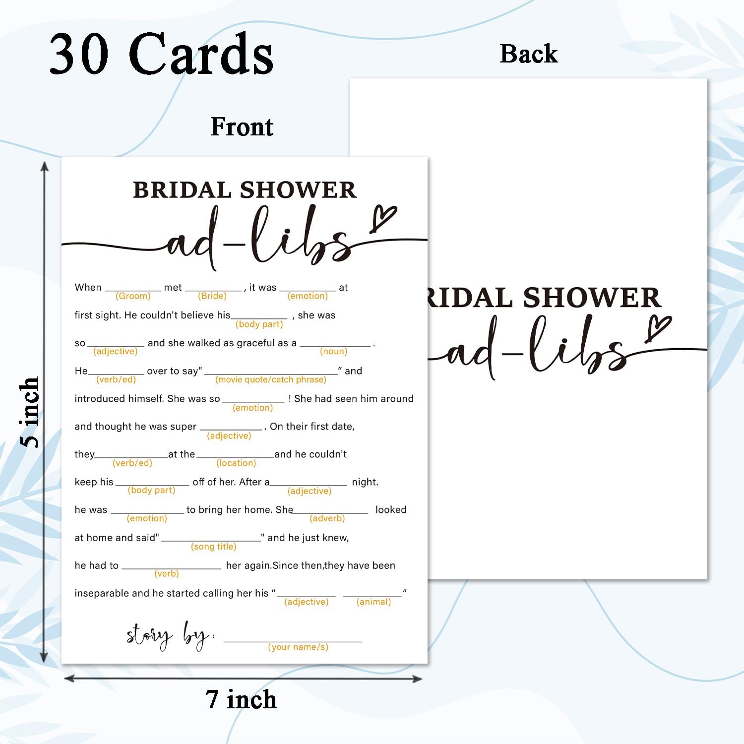 Bridal Shower Game Cards, Ad Libs Wedding Advice Games, Bride and Groom Party Fun Activities, 30 Game Cards, Engagement Wedding Party Supplies -B