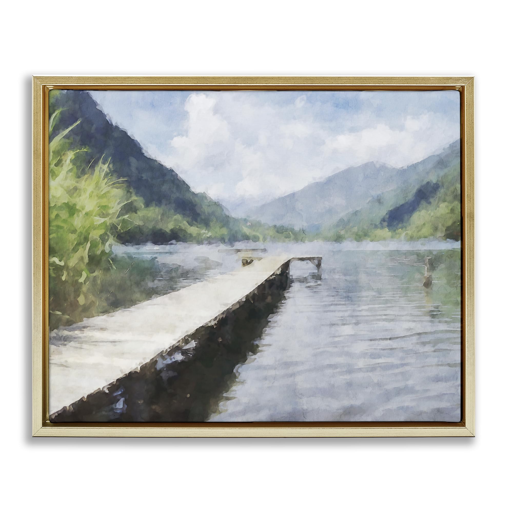 Stupell Industries Metallic Gold (Matte) Dappled Lake Dock Scenic Landscape, 24 X 30 Inch Canvas In Floater Frame
