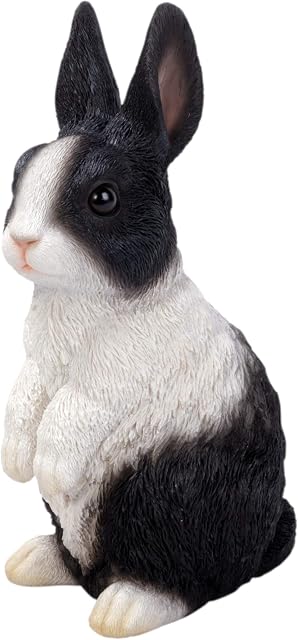 Real Life Standing Black and White Dutch Rabbit | Highly Detailed Frost Resistant Resin Home or Garden Decoration XRL-PR10-D