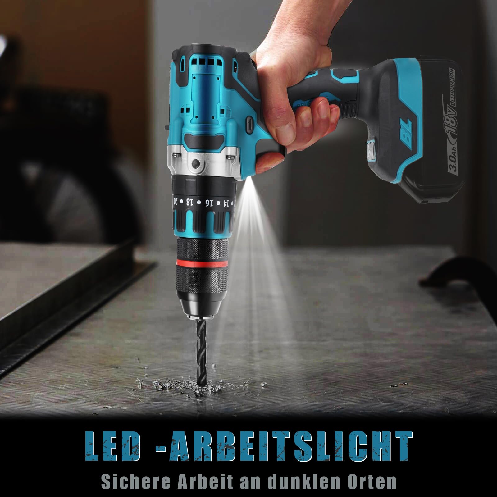 Taladro atornillador inalámbrico compatible con batería de litio Makita de 18 V, 120 Nm, atornillador de impacto sin escobillas con 20 + 3 niveles de torsión, portabrocas de 13 mm, luz de trabajo LED