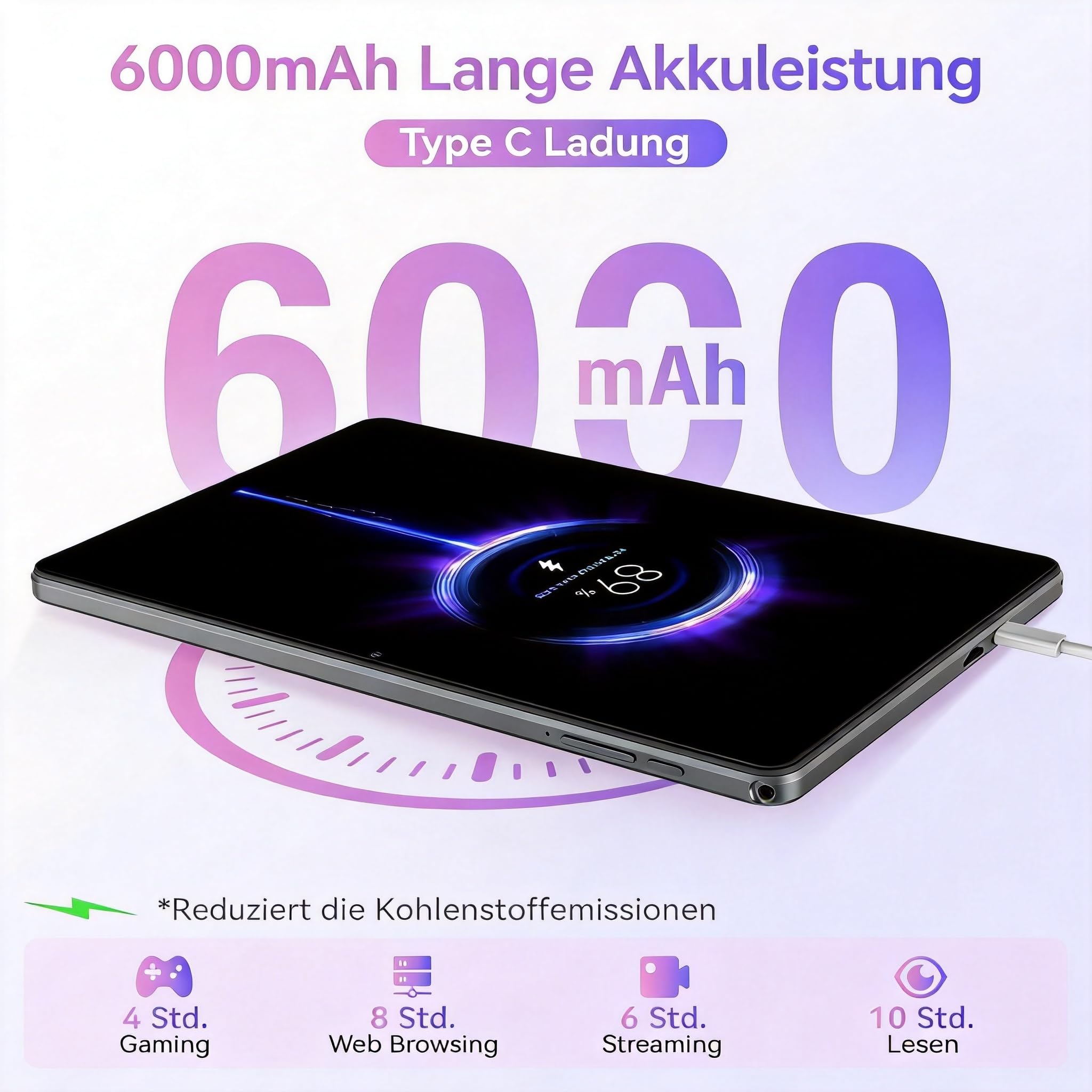 Tablet Android 15 10 Pollici, 18GB RAM (6+12) + 128GB, Octa-Core T30, 1TB Espandibile, WiFi 6, Batteria 6000mAh, Display IPS HD, Widevine L1, GPS, Tablet per Streaming, Grigio