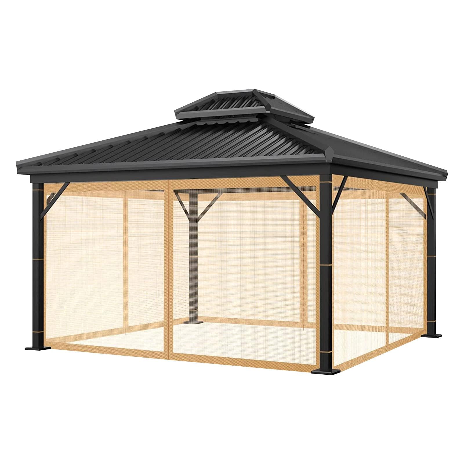 Jianyana 4 Pannelli Laterali Zanzariere per Gazebo con 8-Sacchetto Portante, 300×300CM Tende Zanzariera di Ricambio Universale con Cerniera （Marrone）