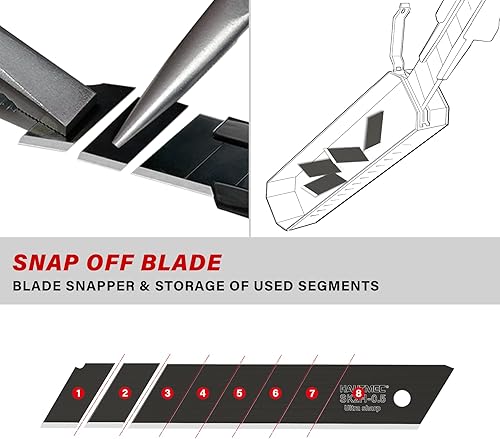 Miniatura 10 de HAUTMEC SK2H - 100 cuchillas ultra afiladas de 0.71 pulgadas (0.709 in), cuchillas de repuesto retráctiles negras para cuchillo, cuchillas SK2H