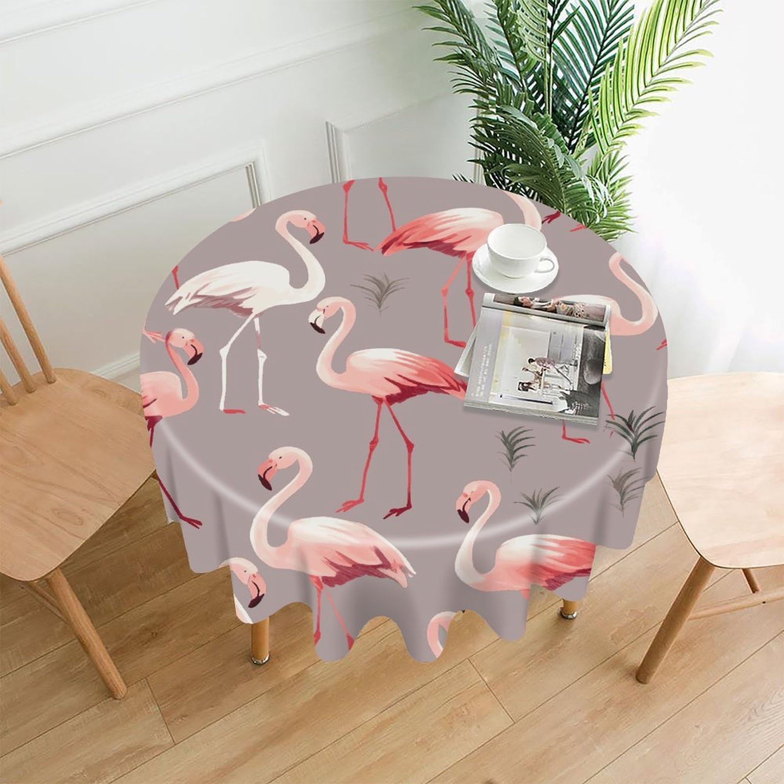 FekiLoot Pink Flamingo Pattern Round Tablecloth Cover 60 Inch Wrinkle Free Washable Polyester Fabric Table Cover Decorative Round Table Cloth for Home Dining Kitchen Party Farmhouse
